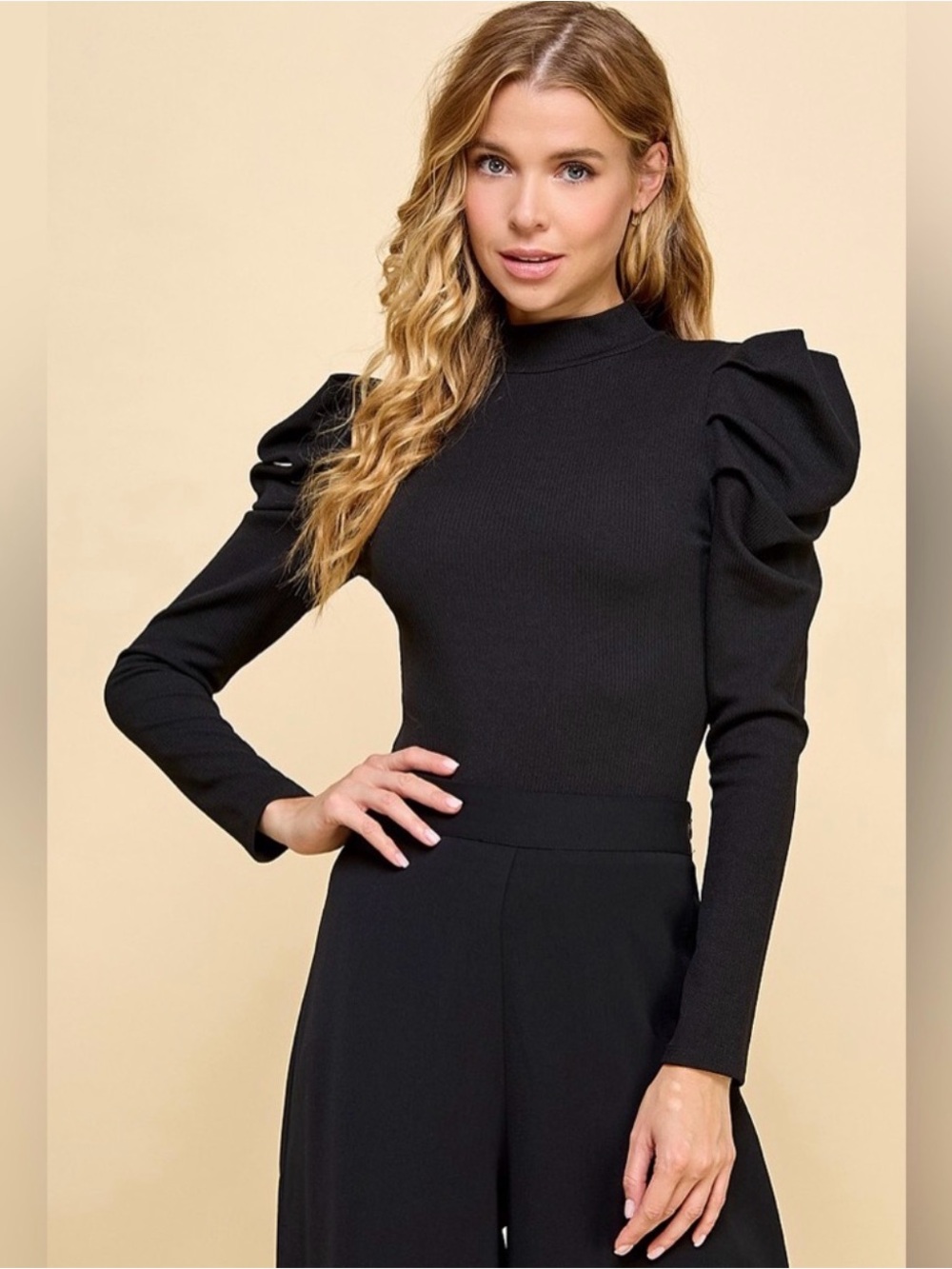 TCEC • Women's Black Puff-Sleeve Long Sleeve Knit Bodysuit Size Small